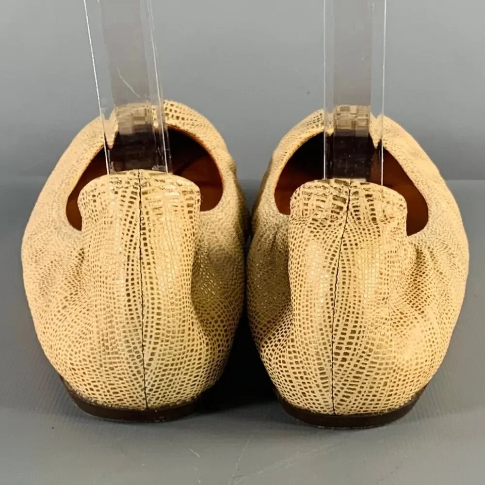 LANVIN Size 7 Gold Beige Embossed Ballet Flats